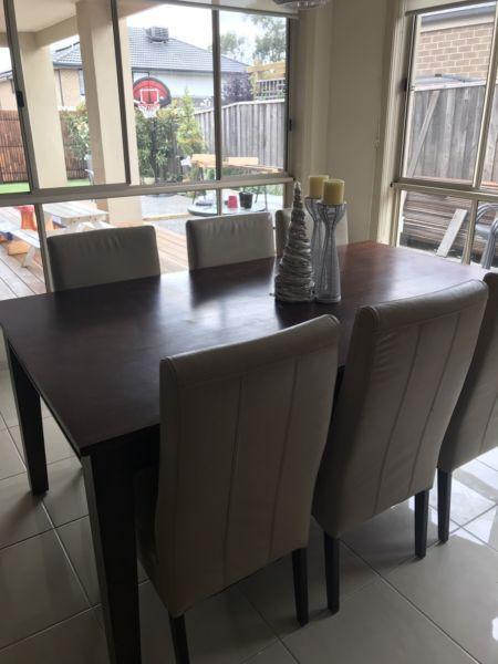 Dinner wooden table with 6 leather chairs Dining table