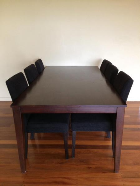 1900mm x 1000mm Dining table and 6 black fabric dining chairs