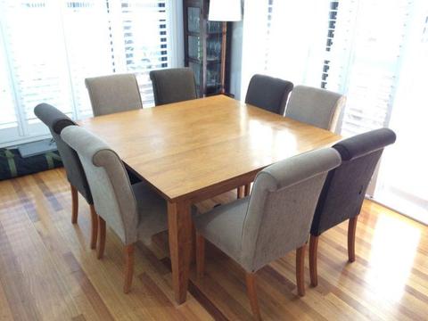Solid hardwood 8 seater square dining setting