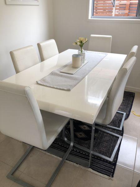 GORGEOUS white 6 seater dining table and chairs