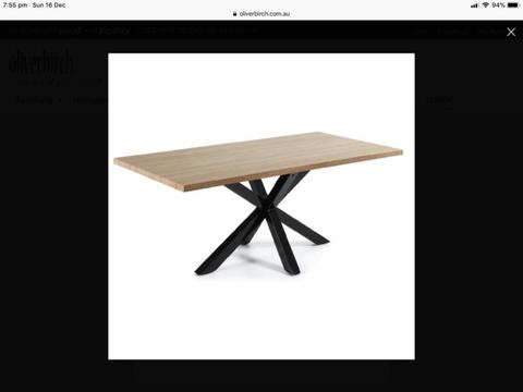 Dining Table 2000L x 1000W x 750H Natural Oak Veneer Black X Legs