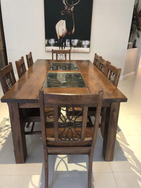 Mango wood dining table with 8 chairs