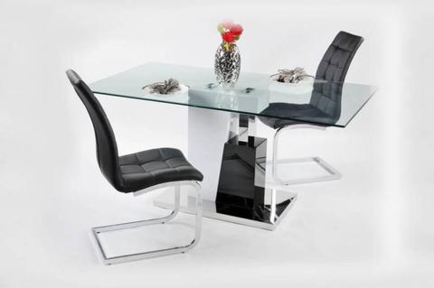 New Modern Glass Dining Table 160x90cm with 6 PU Leather Chairs