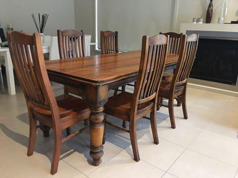 Solid pine timber Willow Creek dining table and 6 chairs