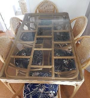 Cane glass table and hutch
