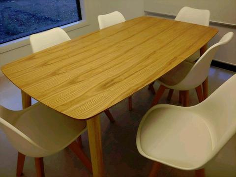 Oak Vaneer Dining Table with 6 Chairs Modern Scandinavian Style