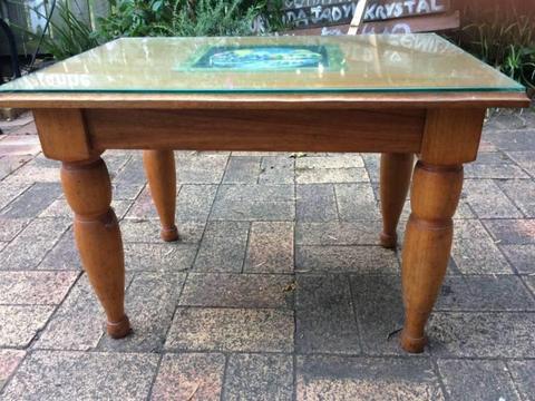 Pine table with glass top