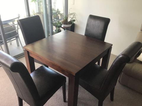 Solid wooden table for 4, padded chairs
