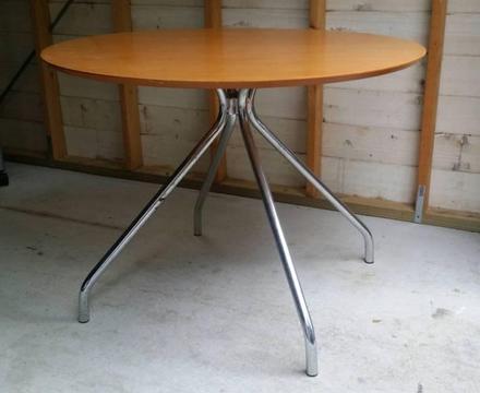 Scandinavian Mid Century Style Round Wooden Table, Chrome Legs