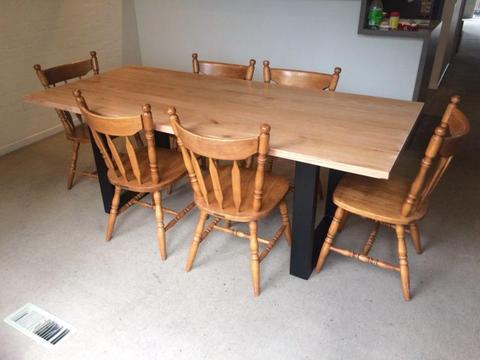 Solid Vic Ash Dining Table 6 Seater Steel Frame