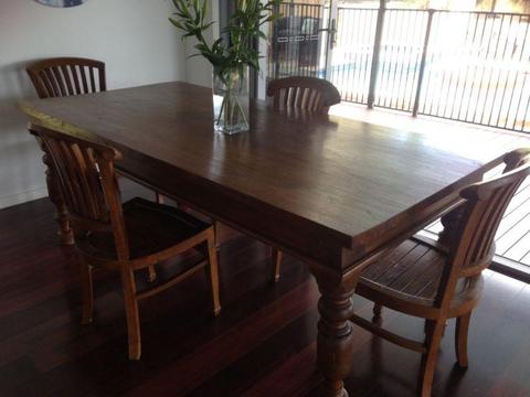 Dark timber solid table and chairs