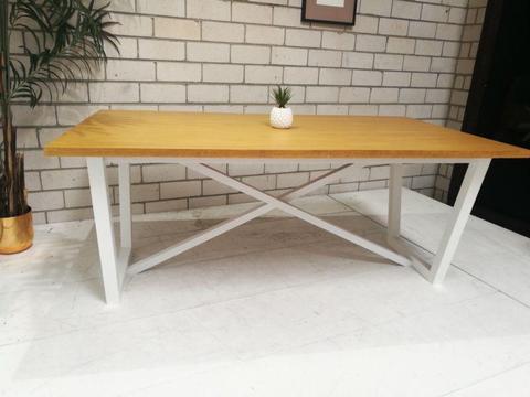 8 seater Light Oak colour dining TABLE with white legs and chairs