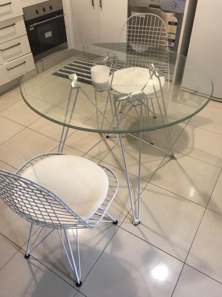 Replica Charles Eames Glass Dining Table 120cm plus 2 chairs