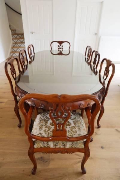 French Rosewood Extendable Dining Table Set with 8 Chairs