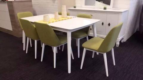 【Brand New】Vogue 7PCs Dining Set(Green Chairs)