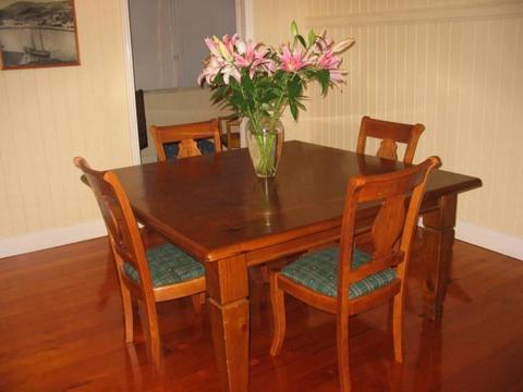 1.5m x 1.5m Square Timber Dining Table and 6 Chairs