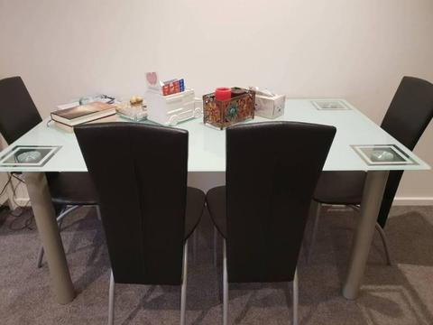Tempered Glass Dining Table with 4 Chairs
