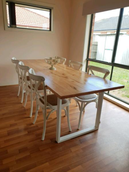8 seater dining table with 6 crossback dining chairs