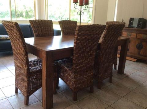 Timber dining table 6 chairs