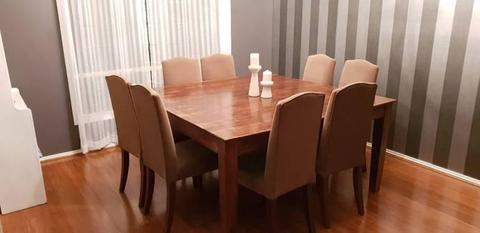 Elegant 9 piece Solid timber dining table & Chairs in excellent