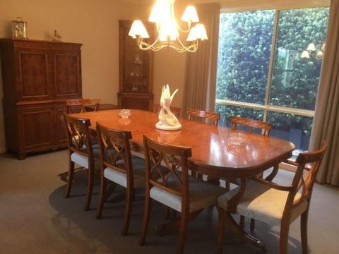 Reproduction antique eight seater dining table and chairs