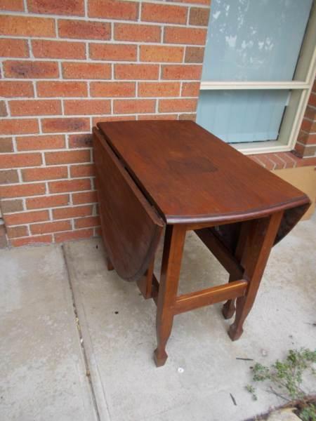 Vintage Gate Leg Drop Down Sides Timber Dining Kitchen Table