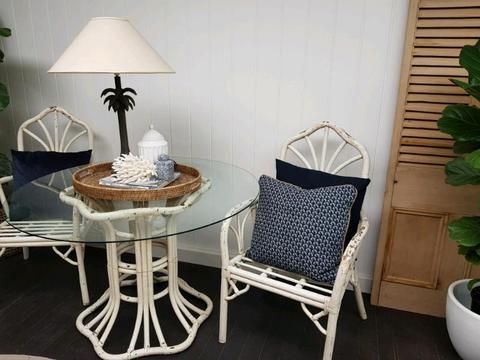 Cane and wicker table and chairs