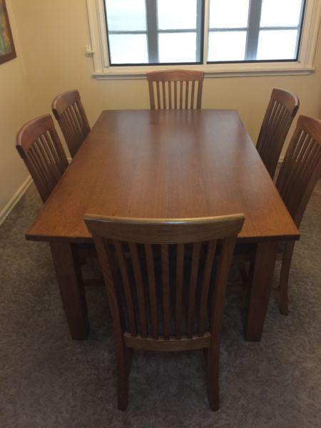 Tasmanian Oak dining table with 6 chairs