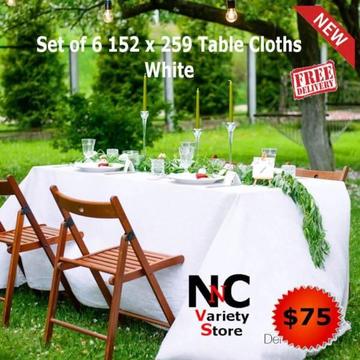 Set of 6 152 x 259 Table Cloths - White