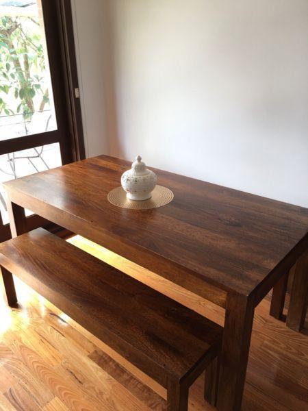 Dining table 2 bench seats benches hardwood timber wooden