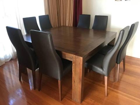 Mountain ash timber Square dining table with 8 chairs