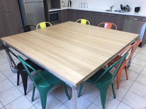 Mountain ash table with 8 metal chairs