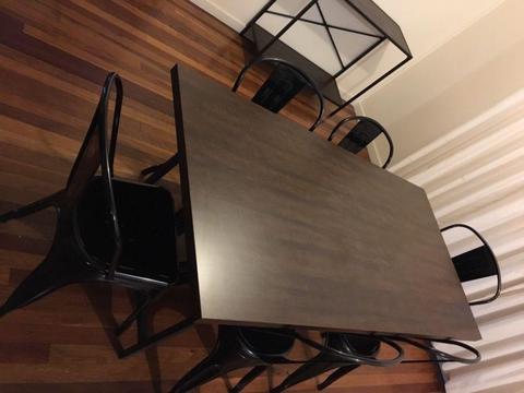 Dining table 6 black metal chairs and side table great condition