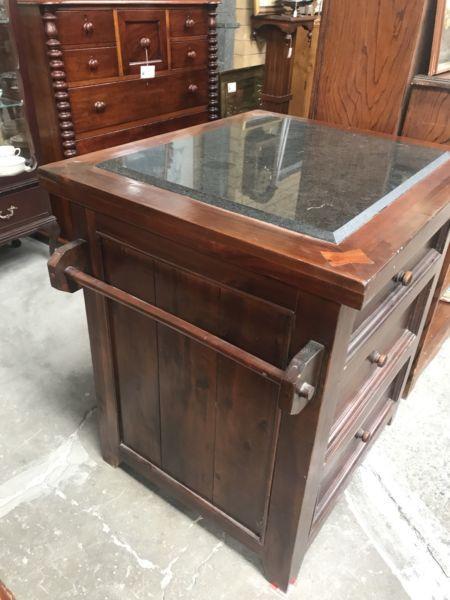 Vintage 2 way Chest with 3 drawers & black polished stone top