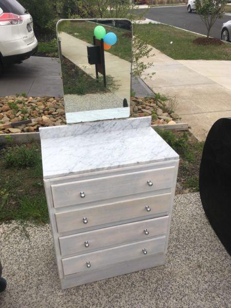 Tall boy drawers with Carrara Marble Top and mirror