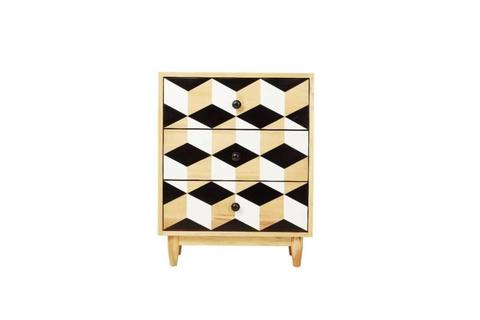 Recycled Timber Geometric Chest of Three Drawers