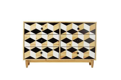 Recycled Timber Geometric Chest of Six Drawers