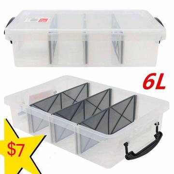 (NEW) 6L Clear Plastic Storage Box with Removable Dividers Contai