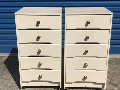 FREE DELIVERY!Solid Retro FLER 500 Bedsides Chest Of 5 Drawers x2