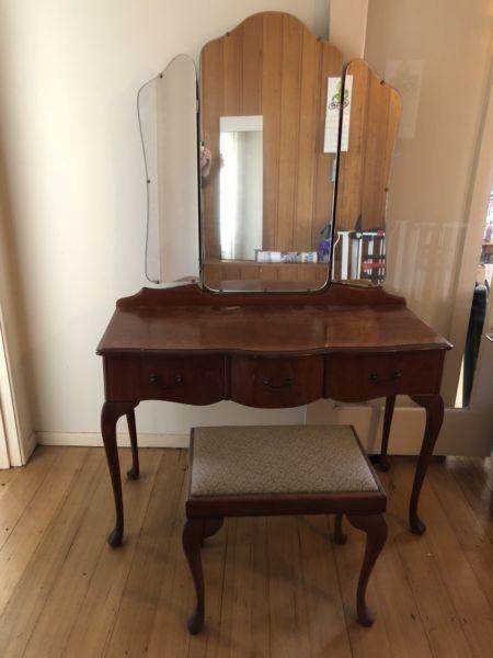 Vintage Queen Anne Style Dressing Table and Stool