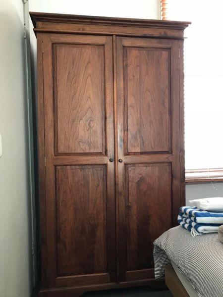 Brown solid timber wardrobe cupboard