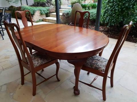 Antique solid blackwood extension dining table and 4 chairs