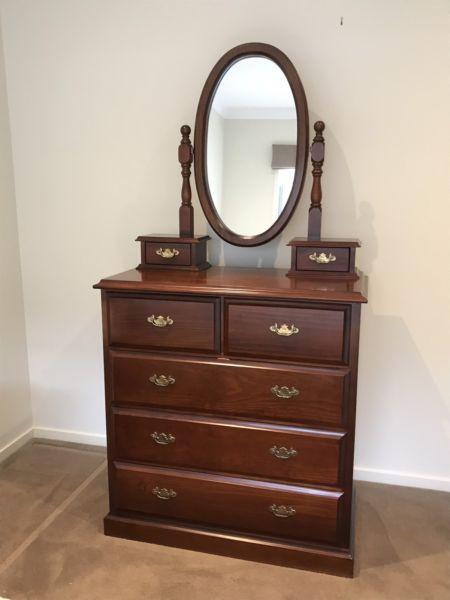 Timber chest of drawers / tallboy with mirror
