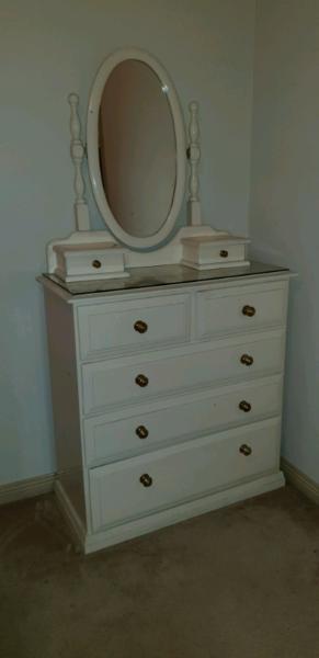 Dressing table with mirror and drawers