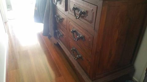 chest of draws furniture tall boy solid timber teak