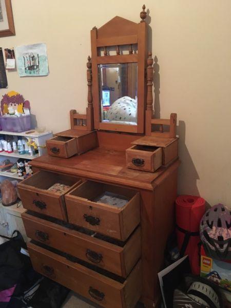 Antique Kauri Pine duchess dresser drawers, Mornington area