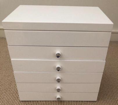 Jewellery box white gloss with 5 drawers