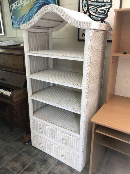 White Cane Shelving with 2 draws