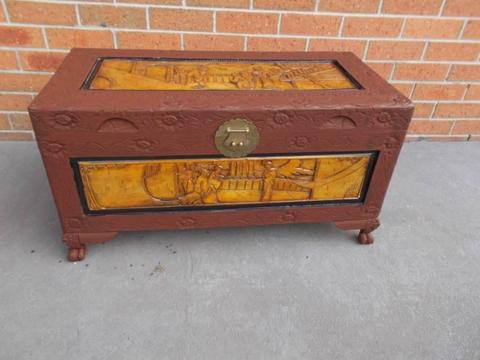 Vintage Oriental Camphor Chest Trunk Storage Blanket Box