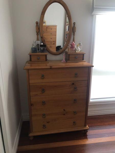 Tallboy with drawers and mirror- Solid Treated pine